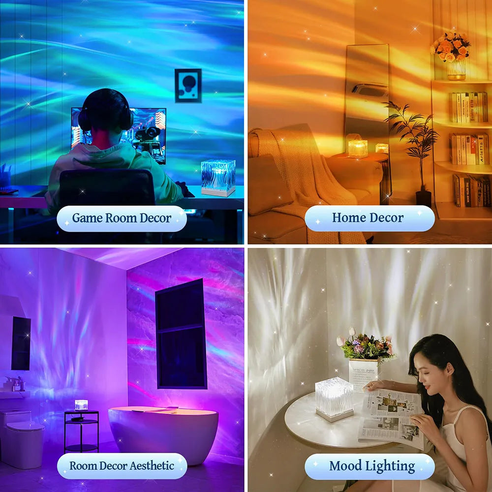 🌌 Lámpara Aurora Boreal & Océano ✨ Luz Ambiente LED